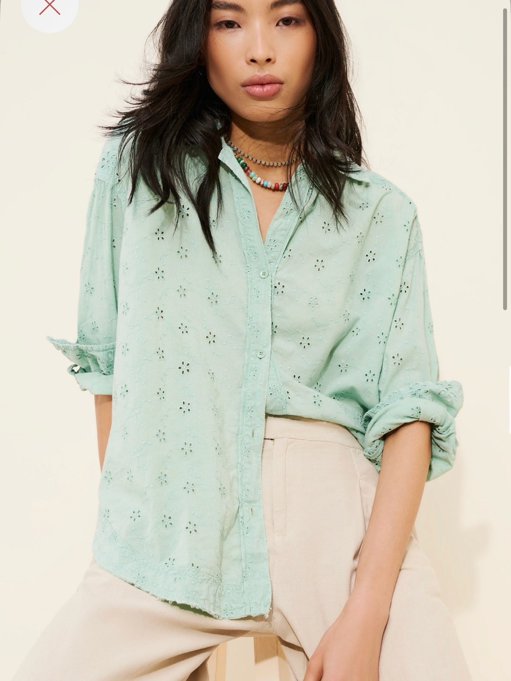 We The Free Mint Eyelet Button-Down Shirt